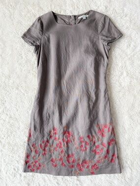 Boden Woman Earth Tone 100% Linen Embroidery Sheath Dress US2 Classic Preppy